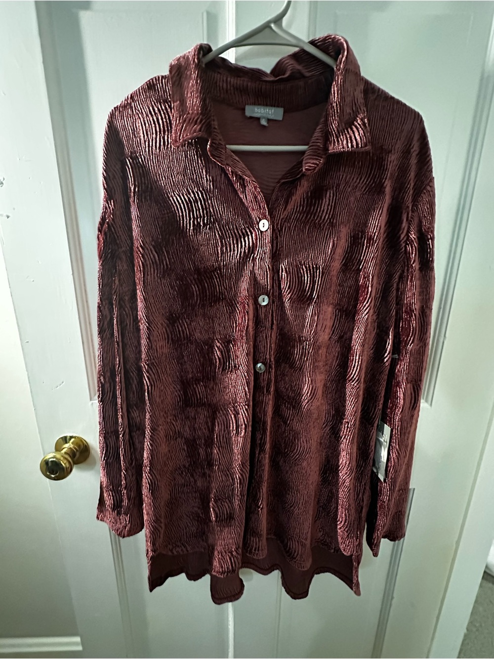 Habitat Ribbed Velvet Button-Down Tunic in Wine